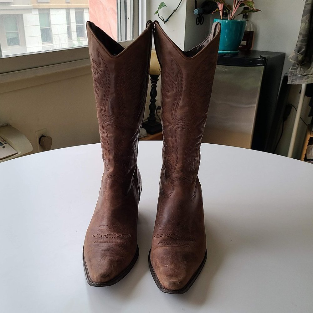Brown Leather Cowboy Boots Women's Size 9.5